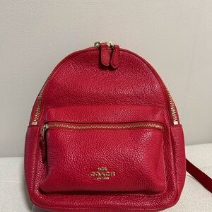 Coach Cherry Red Pebbled Leather Backpack